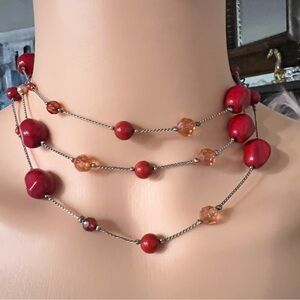 Elegant Red and Orange Beaded Necklace